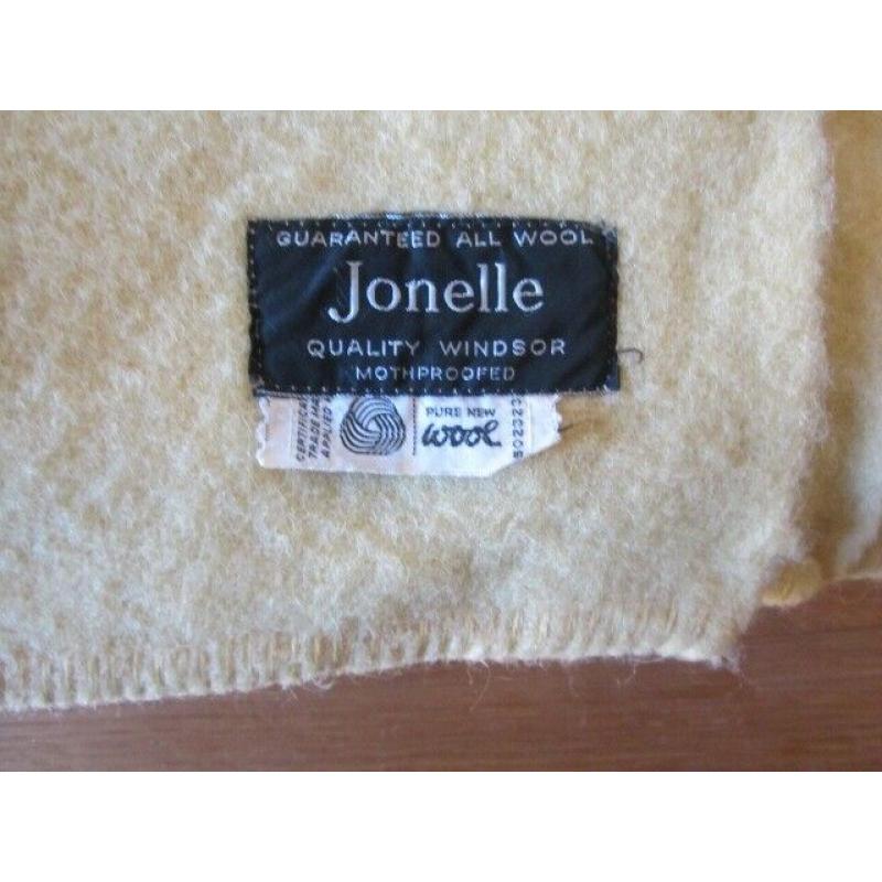 Vintage Jonelle Windsor Wool Blanket pale lemon mothproofed 86" x 68" throw