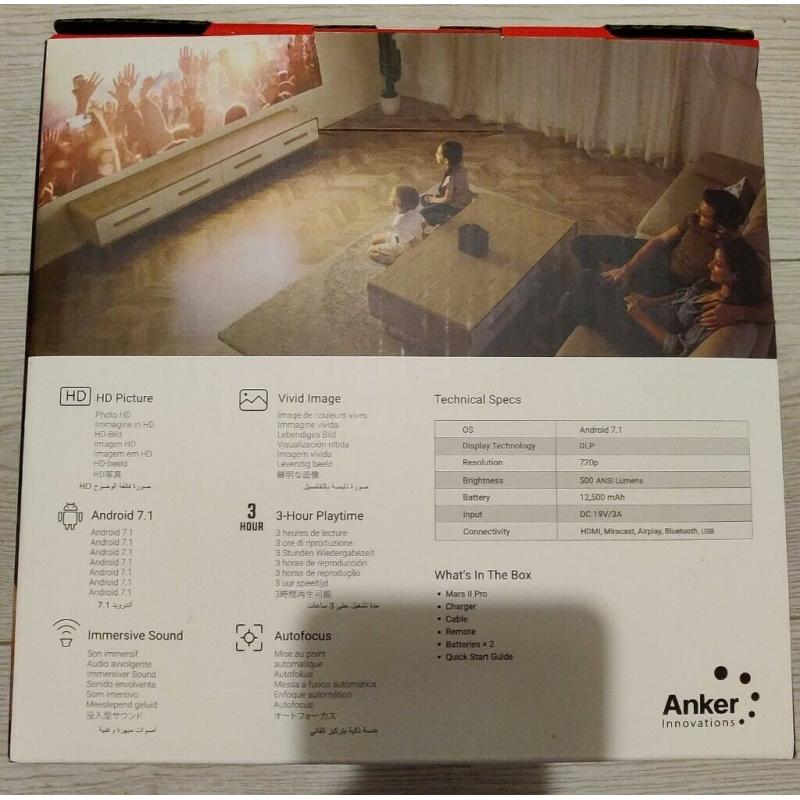 Anker NEBULA Mars II Pro Portable Projector Battery Dual Speakers Android BRAND NEW