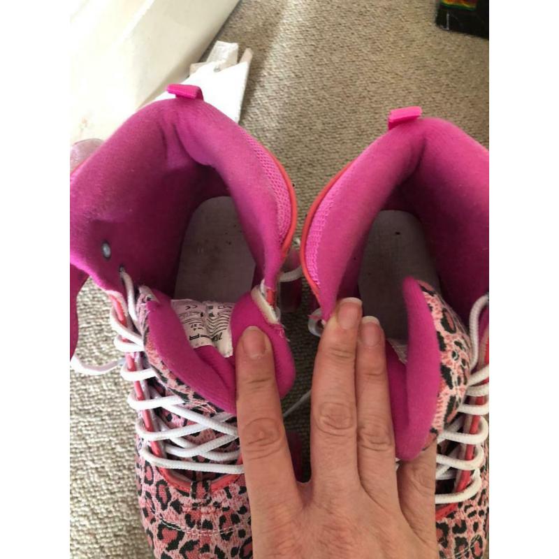 SFR quad leopard pink rollerskates size UK 4
