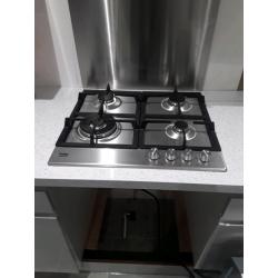 Beko 4 ring gas hob and Stainless steel splash back