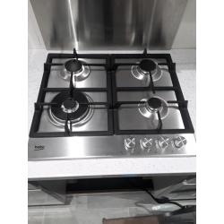 Beko 4 ring gas hob and Stainless steel splash back