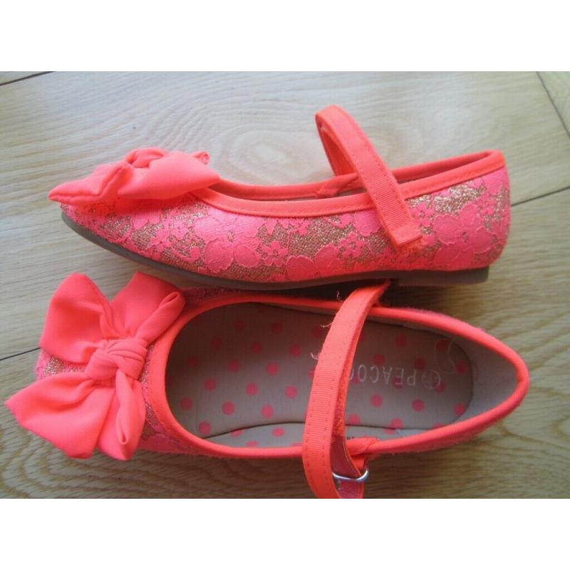 GIRLS NEON SHOES ~ NEVER WORN & OUTGROWN ~ SIZE 11 ~ ORANGE & LACE ~ ?1.50